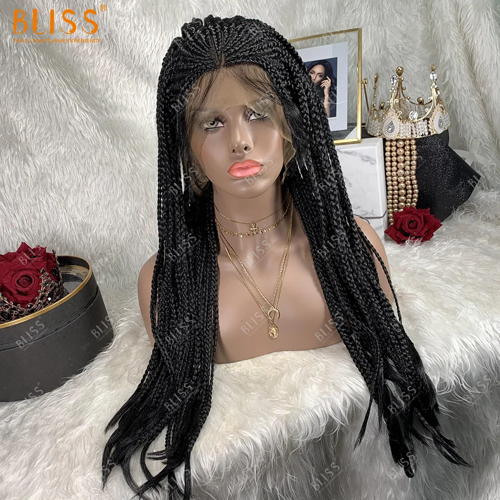 BLISS Braided Long Wigs Glueless 13x4 Lace Front Synthetic Cornrow Braids wigs  For Black Women Handmade Crochet Twist Wholesale