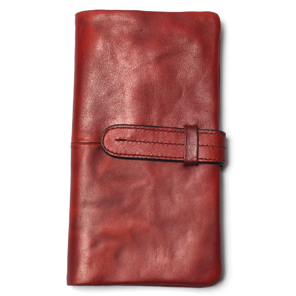 Dip Dye цветной Длинный кошелек ручной работы из натуральной кожи, мужской клатч, роскошный брендовый мужской кошелек, длинные бумажники, кошелек для монет, карман для телефона - Цвет: Red