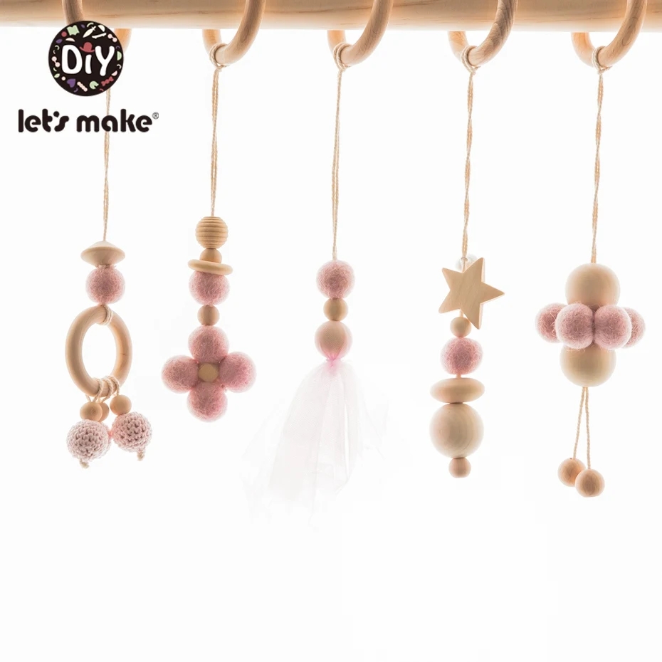 Baby Stroller Pendant Bed Bell Hanging Soother Play Gym Toys Wooden Baby Rattle Teething Teether Set Chew Toy 5pc/set baby rattle toys