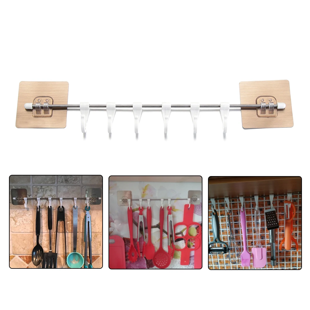 

Kitchen Bathroom Wall Shelf Gabgets Cupboard 6 Hook Shelves Home Storage Organization Towel Pantry Wardrobe Hanger Storage Rack