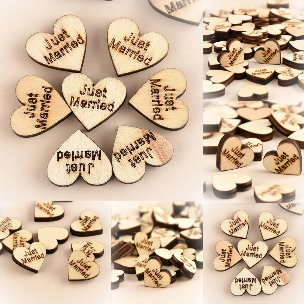Rustic Wooden Love Heart five-pointed Strar Mr. Mrs. Just Married Wedding Table Scatter Decoration 100pcs ornament crafts miniature ornament