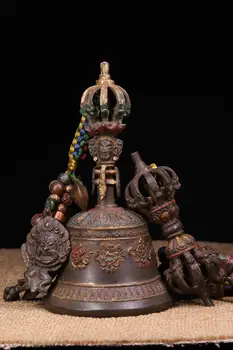 Cheap Tibetan Monastery Buddhist Bell Copper Hand-beating Chisel Engraving Coloring Old Rattle Dorje Vajra Phurpa Bells