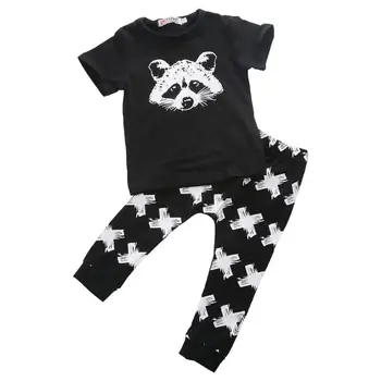 

2pcs Kids Baby Girls Boys Fox Cotton Tops T-shirt+Pants Outfits Set Clothing Casual Black Infant Baby Boys Clothes Set