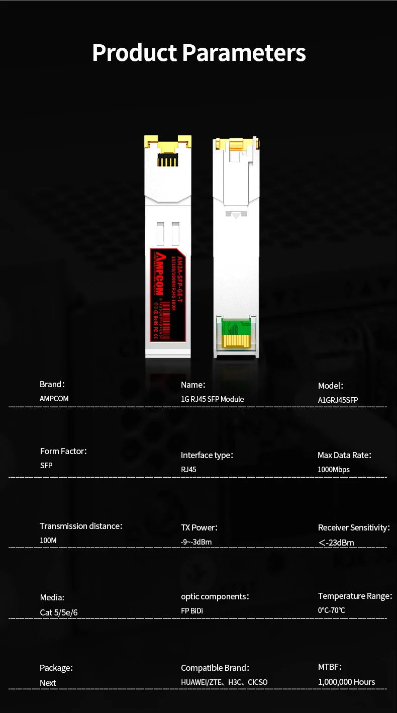 Ampcom 1.25g SFP-T ao transceptor de cobre