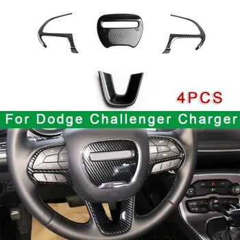 

4pcs Accessories Decoration Carbon Fiber Style Steering Wheel Cover Trim For Dodge Challenger Charger 2015 -19