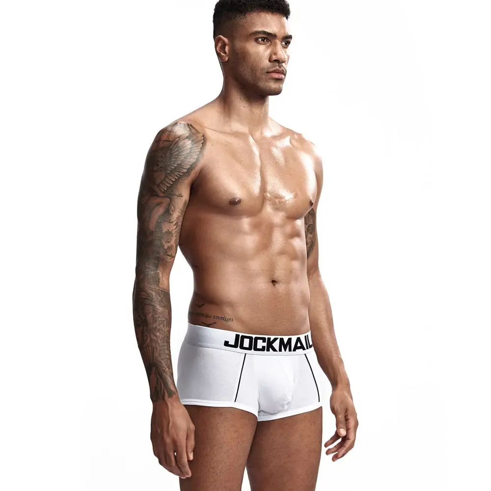 JOCKMAIL сексуальное мужское нижнее белье U выпуклая сумка мужские Трусы Дышащие Боксеры хлопковые забавные трусы однотонные белые домашние шорты