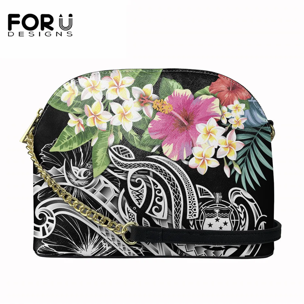 

FORUDESIGNS New Trend Polynesian Plumeria Print Women Mini Crossbody Bag Lady Luxury Sling Bag Casual Chain Messenger Bag Mujer
