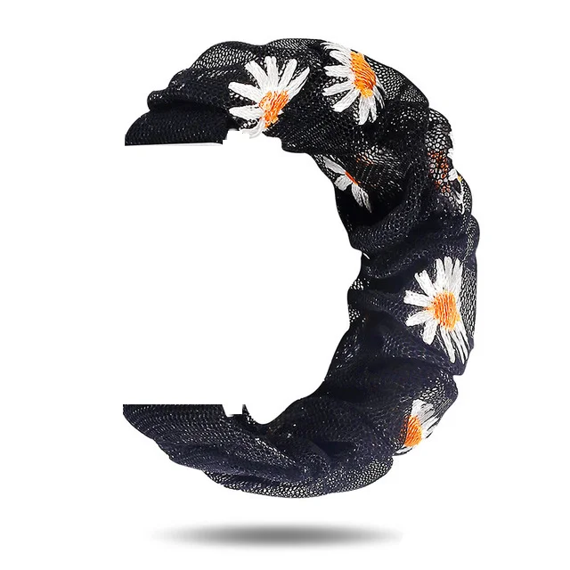Scrunchies Elastic Watch band 20mm 22mm For samsung galaxy watch 3 41mm 45mm For huawei watch GT2 Pro bracelet For Amazfit Bip DaisyBlack