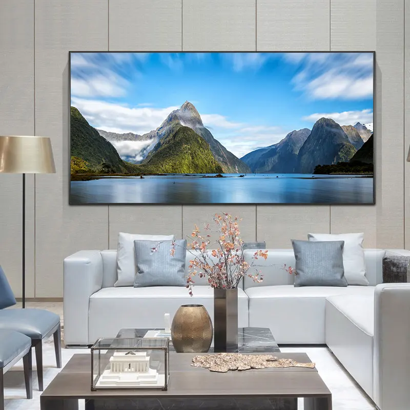 Milford Sound New Zealand Landscape Canvas Painting Natural Mountain Posters Wall Art Picture for Living Room Home Decor