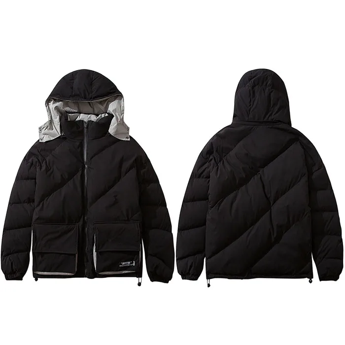 B566080 Black Хип-Хоп Уличная Мужская куртка с капюшоном стеганая парка зима Harajuku ретро Тренч ветровка верхняя одежда хлопок Большие размеры Новинка - Цвет: B566080 Black