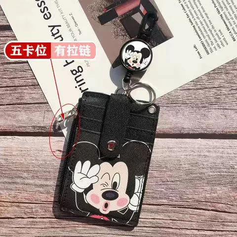 Disney Mickey Minnie hanging neck  card holder card Stitch Cartoon ID card shell leather case bus card hold D