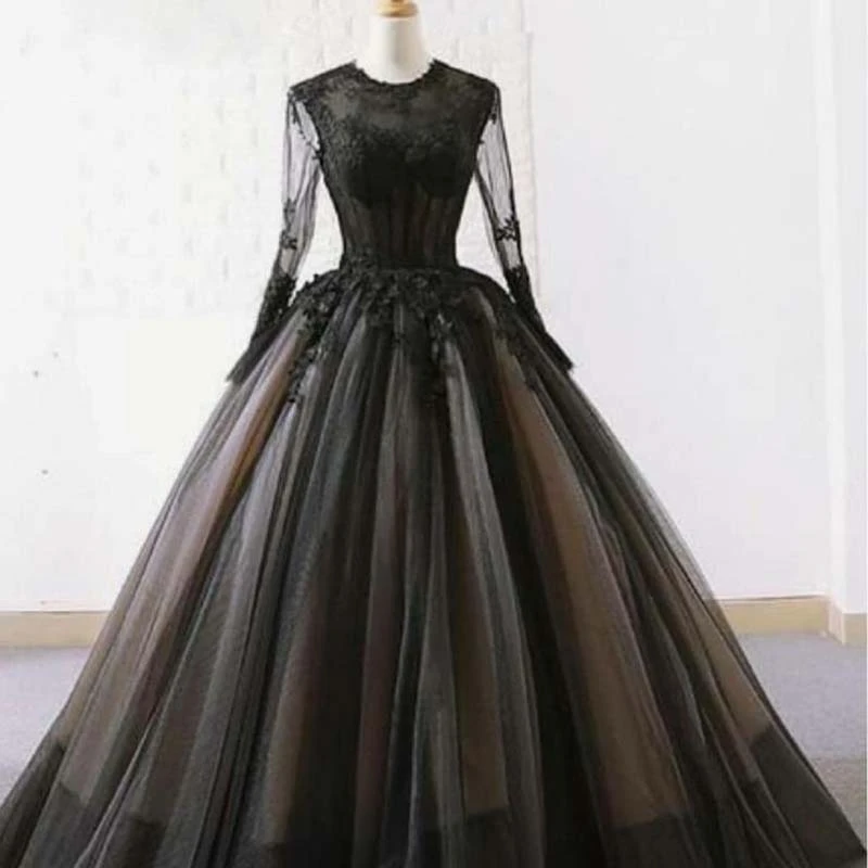 Elegante vestido negro De fiesta Para Boda, manga larga, gótico, con  cuentas De encaje, Formal, Para Boda Civil|Vestidos de novia| - AliExpress