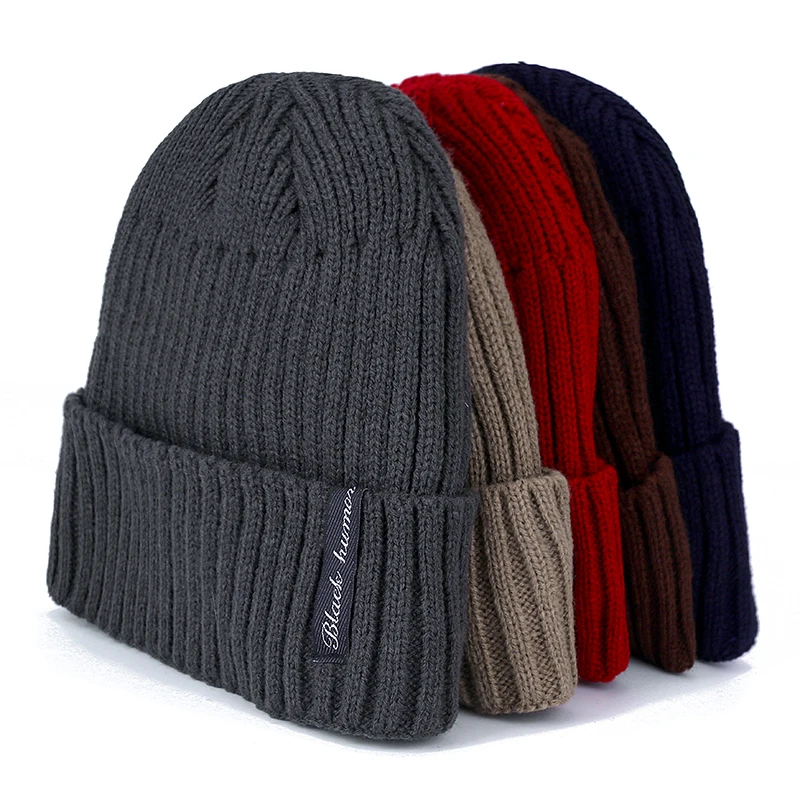 Высококачественная черная зимняя шапка с добавлением меха, теплая шапка бини, мешковатые вязаные шапки Skullies для мужчин и женщин, лыжные спортивные шапки
