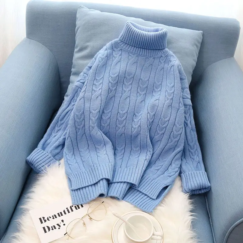 XIBUSANA Women 2020 Winter New White Turtleneck Knitting Sweaters Casual Solid Cashmere Pullovers Long Sleeve Thickened Top Lady