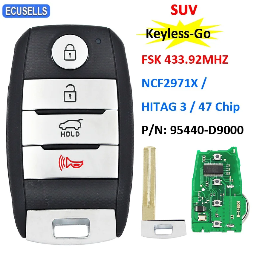4 Button Keyless-Go Remote Key (SUV) FSK 433.92MHz NCF2971X / HITAG 3 47 Chip P/N: 95440-D9000 KIA7 for Kia Sportage 2019 | Автомобили и