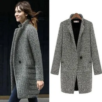 

Woman coats winter clothing Plaid Plus velvet and cotton plus size fashions Polyester wool blends Turn-down Collar Casual Long