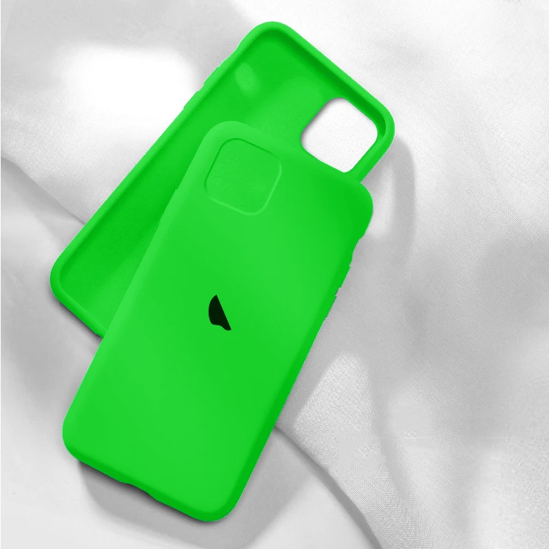 Fluorescent green Official original silicone case for iphone 6 6S 7 8 Plus Xs max XR X full cover with logo case for iPhone 11 Pro Max back cover - Цвет: Fluorescent green