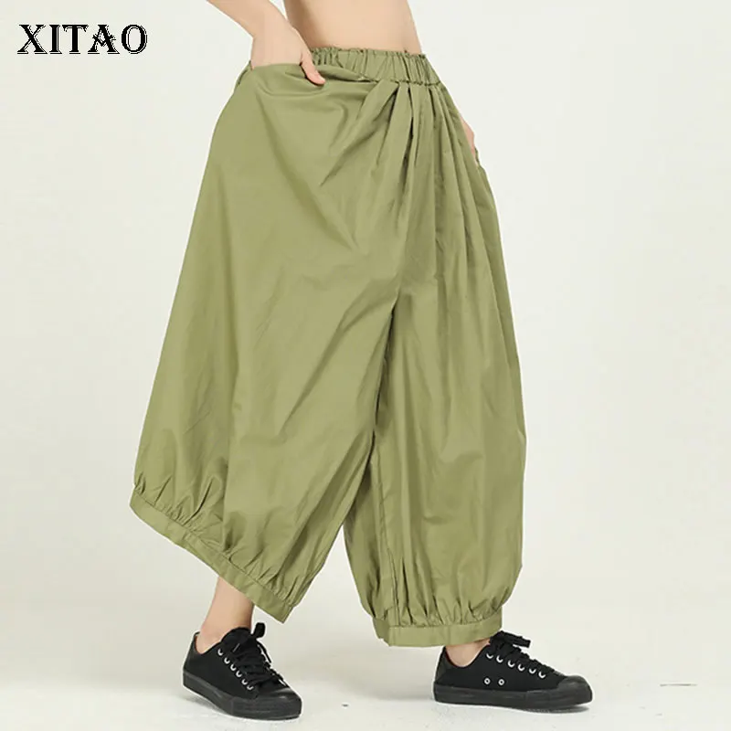 XITAO винтажные модные новые брюки карго модные новые плиссированные с эластичной резинкой на талии размера плюс плиссированные с карманами миноритарные свободные брюки DMY2529