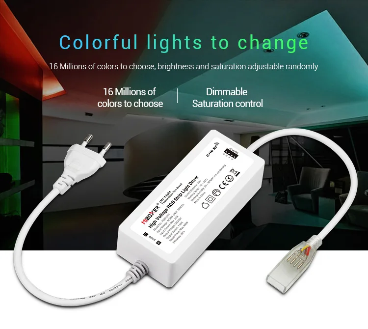 MiBOXER(milight) POW-LH1 высокого напряжения RGB Светодиодные полосы света драйвер вход AC220V; выход DC215V; Общий Анод RGB(4 канала 3 c