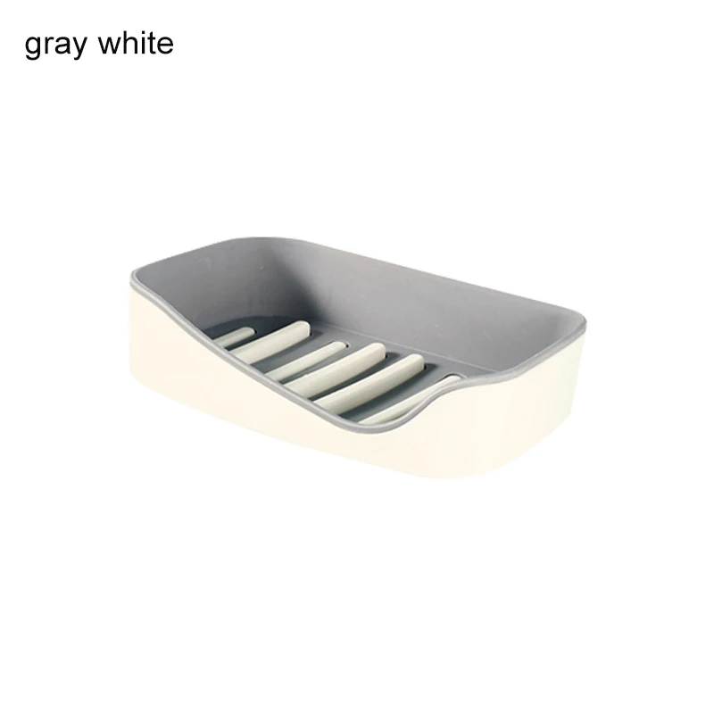 gray white Настенный самоклеящийся мыльница без бурения ящик для хранения полка двойной слив Ванная комната мыльница - Цвет: gray white
