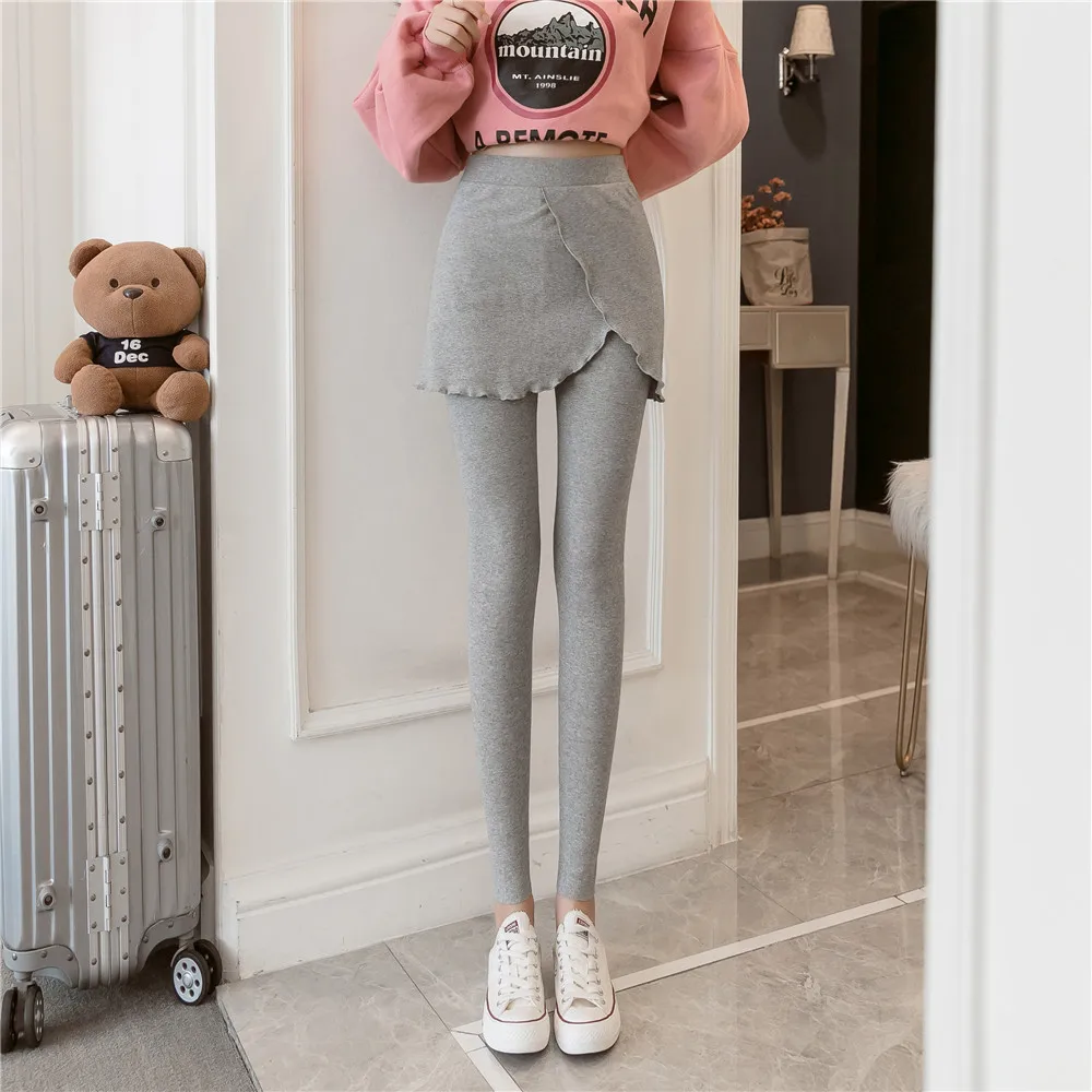 spring and autumn Skirted Leggings for Women Fake Two Pieces Plus Size 4XL Cotton High Waist Leggings Skirt resilient soft