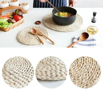 

100pcs Corn fur woven Dining Table Mat Heat Insulation Pot Holder Round Coasters Coffee Drink Tea Cup Table Placemats SN2695