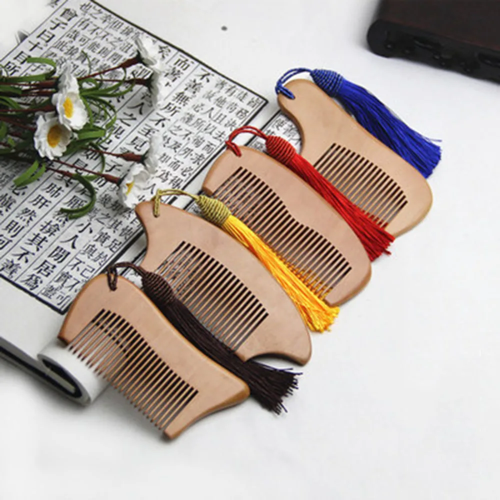 

1Pcs Retro Natural Peach Wood Comb With Tassel 4 Styles For Choice Delicate Massage Hairbrush For Women Girls Hair Care Tools