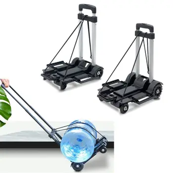 

Black Folding Luggage Cart Light Aluminum Collapsible Portable Fold Up Dolly Hand Truck for Travel Moving Office Use