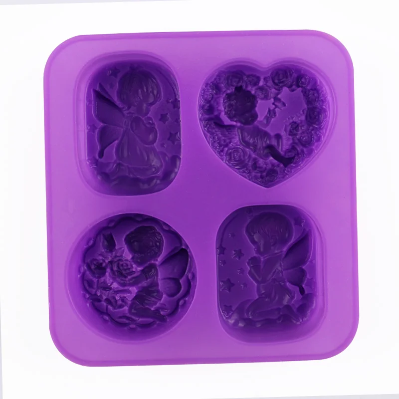 4 loch Engel gebet Lebensmittel-grade Silikon Seife Form Kuchen Engel Paar Handgemachte Maker Werkzeug 3D Seife Formen DIY handwerk Form – Detail 6