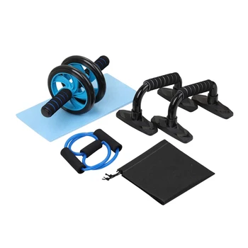 

5-In-1 Muscle Trainer Wheel Roller Kit AB Wheel Abinal Roller with Push UP Bar Jump Rope Knee Pad for Home Exercise
