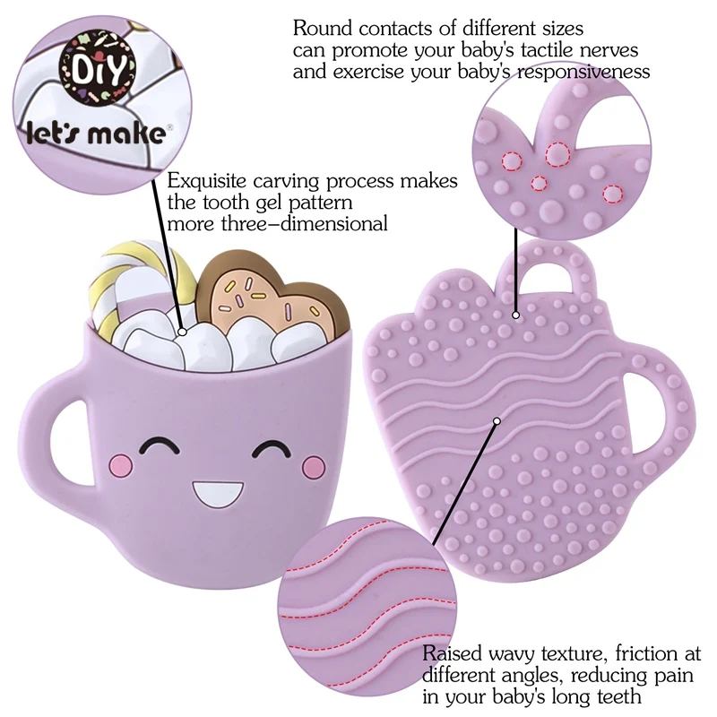 Let's Make 1pc Silicone Teethers Bpa Free DIY Pacifier Chain Teething Pendant Cartoon Smiley Coffee Cup Patented Baby Teether