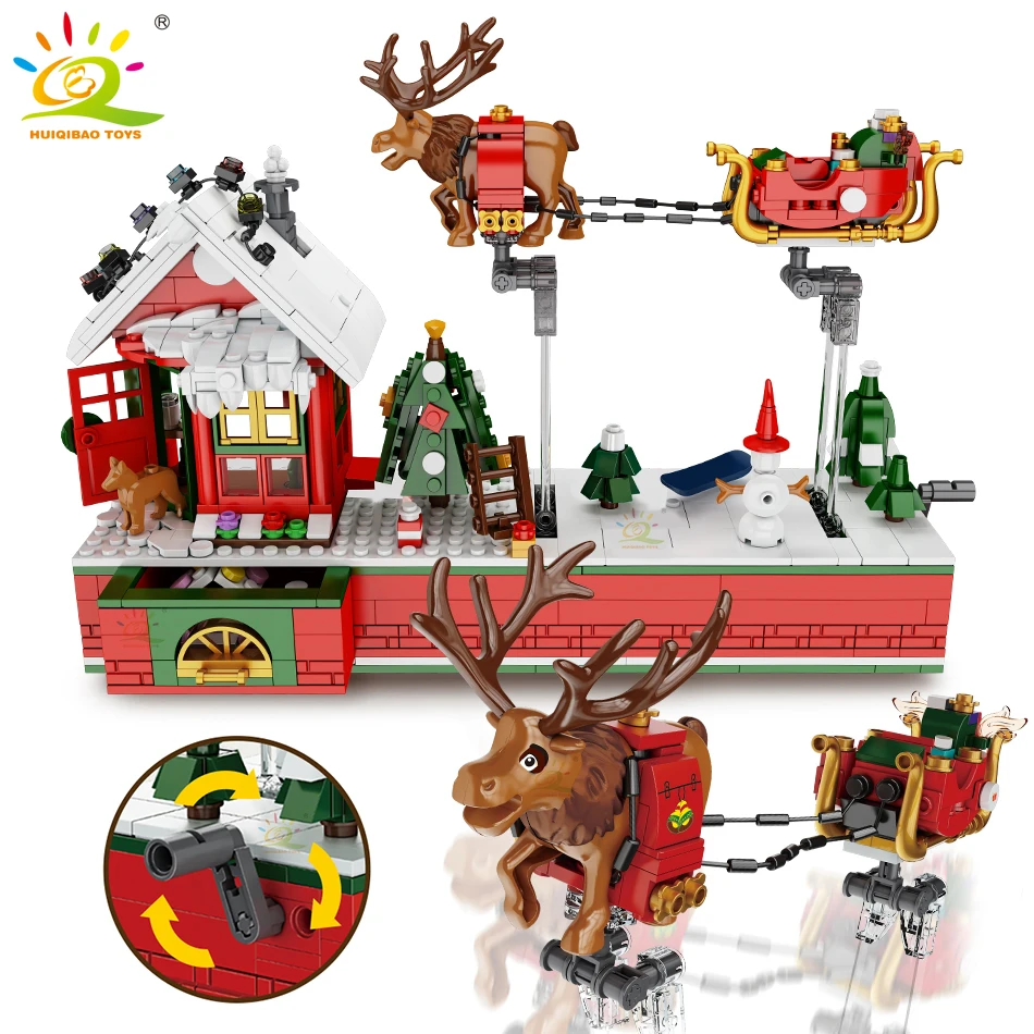 HUIQIBAO Christmas Series Building Blocks Set with Santa Claus Figures Tree Elk City Bricks Toys for Children Friends Xmas Gift