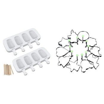 

10 Pcs Diy Omelette Molds Egg Ring Pancake Mold & 2pcs Silicone Molds 4 Cavities Homemade Ice Cream Mold Oval