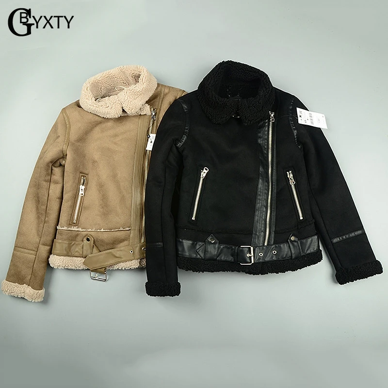 

GBYXTY 2019 Winter Thick Turtleneck lambswool Jacket Overcoat Women Vinage Suede Leather Belt Jacket Outwear Parka Mujer ZA1674