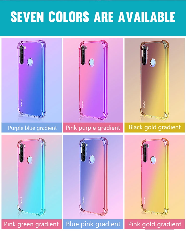 Gradient Armor Silicone Case For Xiaomi Redmi Note 8 Pro Case Transparent Soft TPU Shockproof Bumper Cover For Redmi Note 8 Case