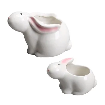 

2pcs Cartoon Bunny Shape Design Mini and Medium Ceramic Succulent Plant Pot Succulent Container for Home (White)