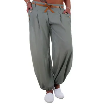 

Hot Women Solid Color Plus Size 5XL Trousers Fashion Loose Harem Pants Younger Sister Middle Waist Pants