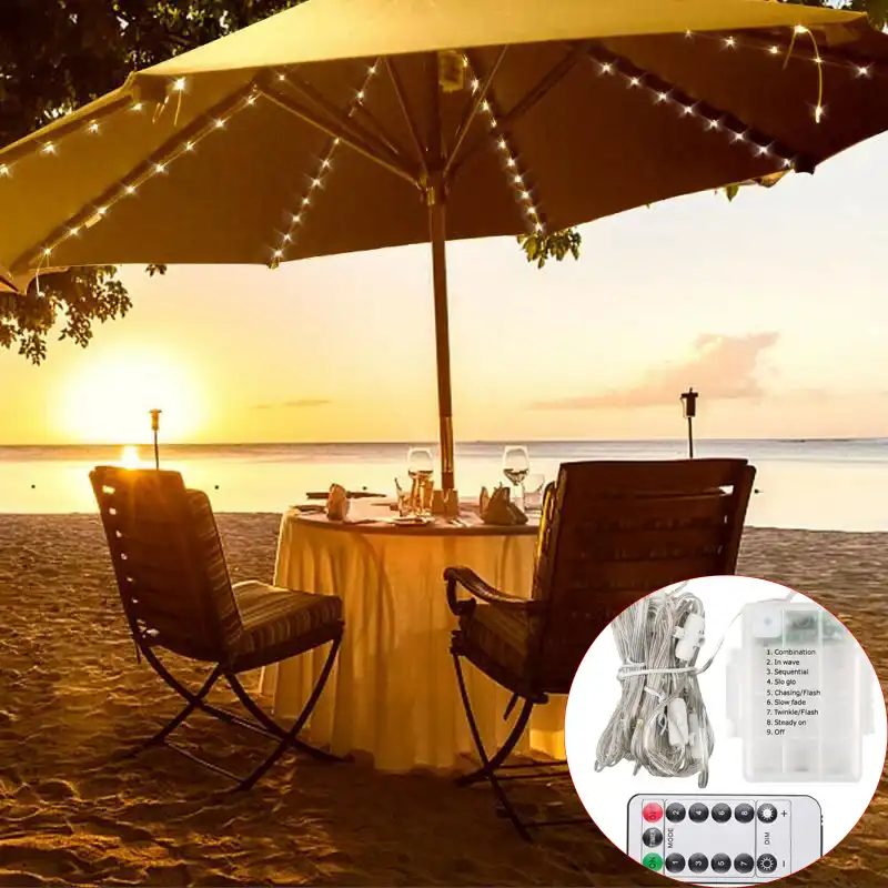 Beach Umbrella Tent Light 104led Aaa Battery Remote Control Led String Light Outdoor Hanging Umbrella Garden Patio Lamp Lights Aliexpress