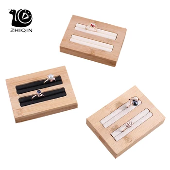 

1 Pc Bamboo Rings Display Mini Jewelry Display Stand PU Leather/ Velvet Rings Jewelry Holder Display Organizer 9.3*6.8*1.8cm