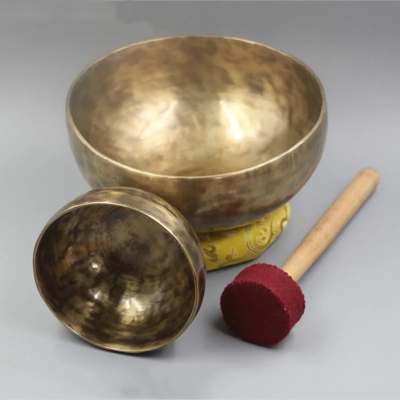 Непальская латунная тибетская чаша ручной работы, 4 ключа, музыкальная терапия, медный колокольчик, медная тибетская Поющая чаша(включая палочки и коврики