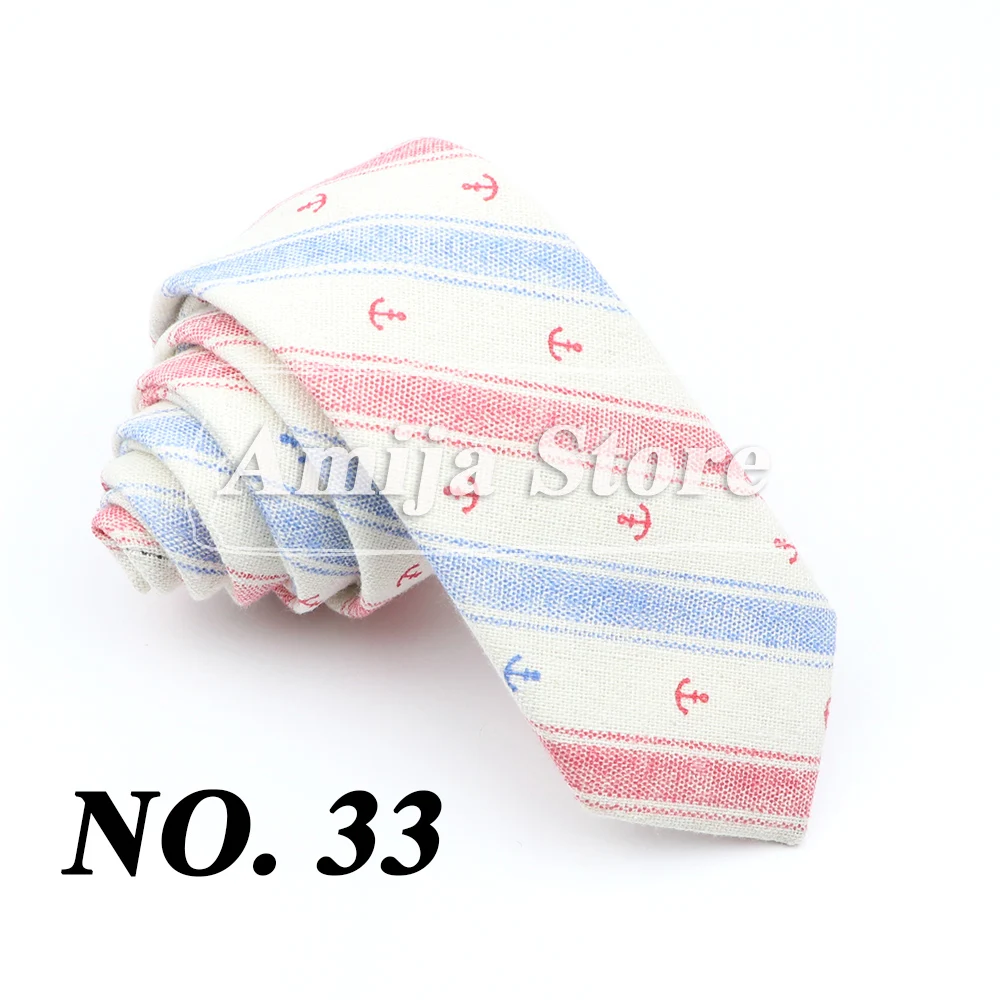 High Quality Cute Linen Cartoon Tie For Men Cat Polar Bear Watermelon Waves Printed Funny Gift Animal Narrow Striped Slim Cravat