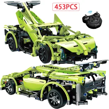 

419PCS Blue Super Sports RC Racing Cars Model Building Blocks Technic City Remote Control Vehicle Toys for Boys