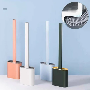 

Fashion Brief Silicone Toilet Brush With Holder Non-slip Handle Brush 36.5×9.8×4.3cm For Bathroom Household Cleaning Tools