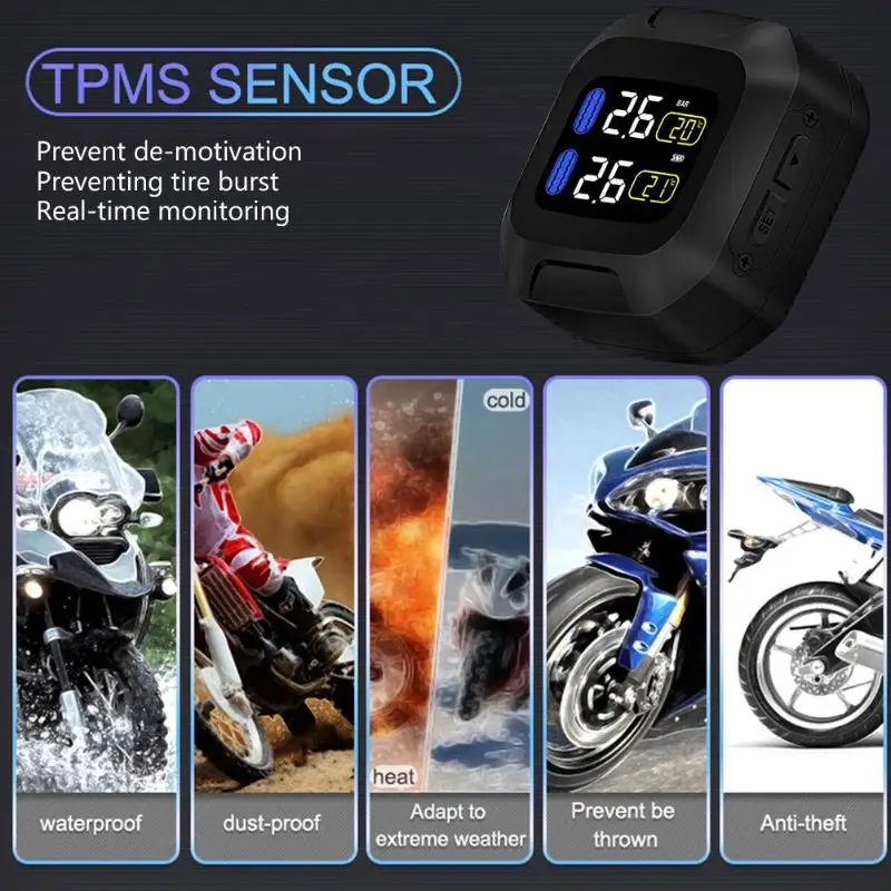 M3-WF USB Charging Motorcycle TPMS Motor Tire Tyre Pressure Monitoring Alarm System with 2 Wireless External/Internal Sensors