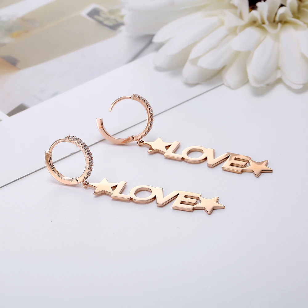 Новое поступление, модные серьги в форме звезды с надписью LOVE для женщин, ювелирные изделия, винтажные металлические серьги-гвоздики, Brinco