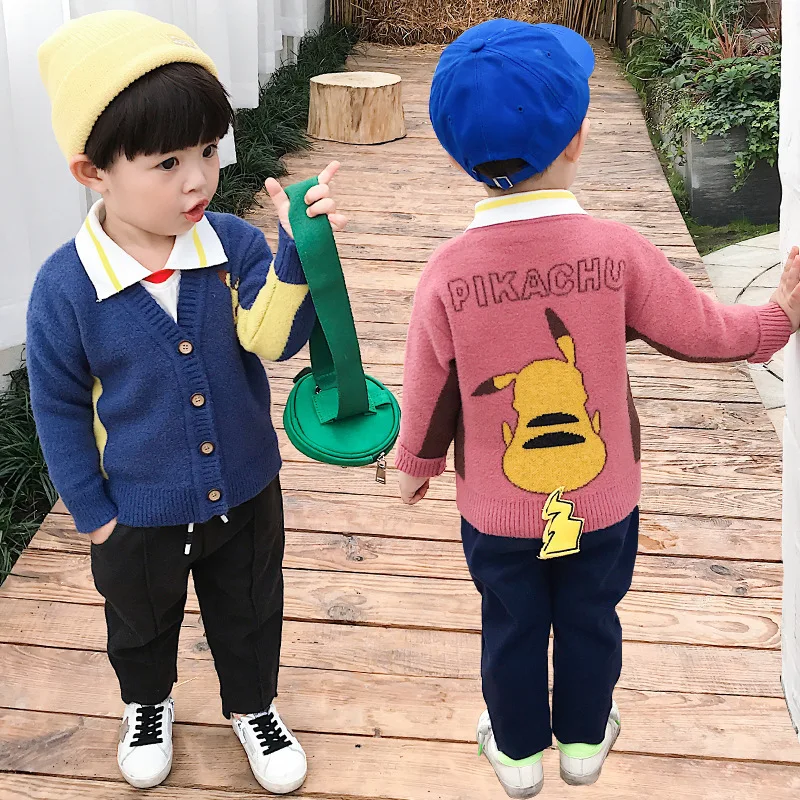 

Childrenswear 2019 Fashion New Style Autumn Clothing Children Baby Cute Pikachu Faux Mink Cashmere Cardigan Cartoon Pattern Swea