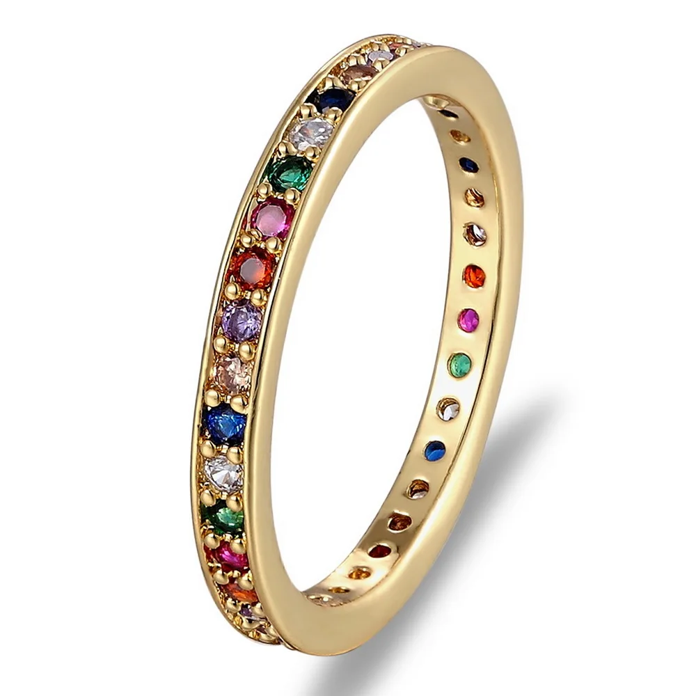 Nidin Top Quality Colorful Rainbow CZ Ring For Women Girls