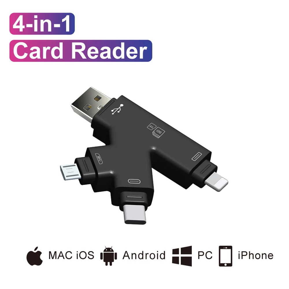 4 в 1 устройство для чтения карт usb C Micro USB адаптер Android ipad/iphone 7plus 6s5s MacBook OTG TF SD type
