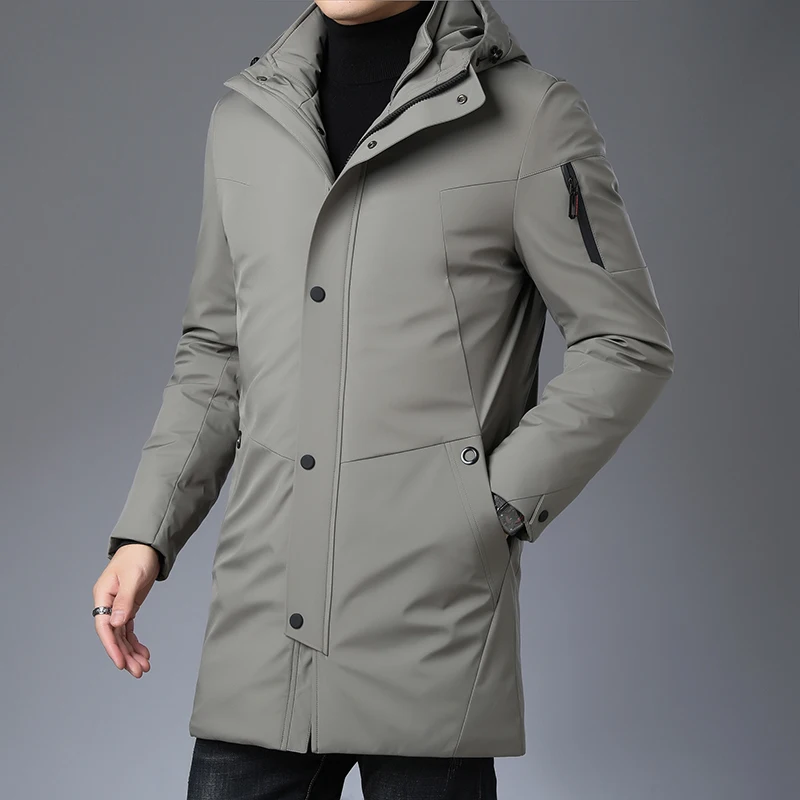 Высший сорт, новинка, зимний модный брендовый пуховик, мужская уличная куртка с капюшоном, пуховое пальто, длинный утиный пух, Теплая мужская одежда