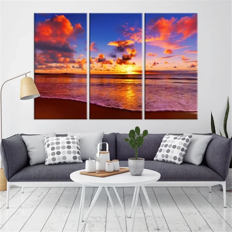 

Sunset with the Clouds on Sea Canvas Print Wall Decor Canvas Painting 3 Piece Wall Pictures for Living Room Home Decoration